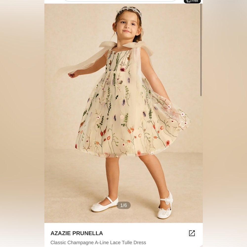 Azazie Champagne Floral Lace Tulle Dress